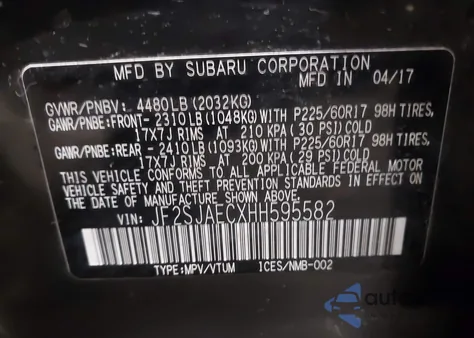 2017 Subaru Forester 2.5I Premium z USA, uszkodzony, nr VIN JF2SJAECXHH595582